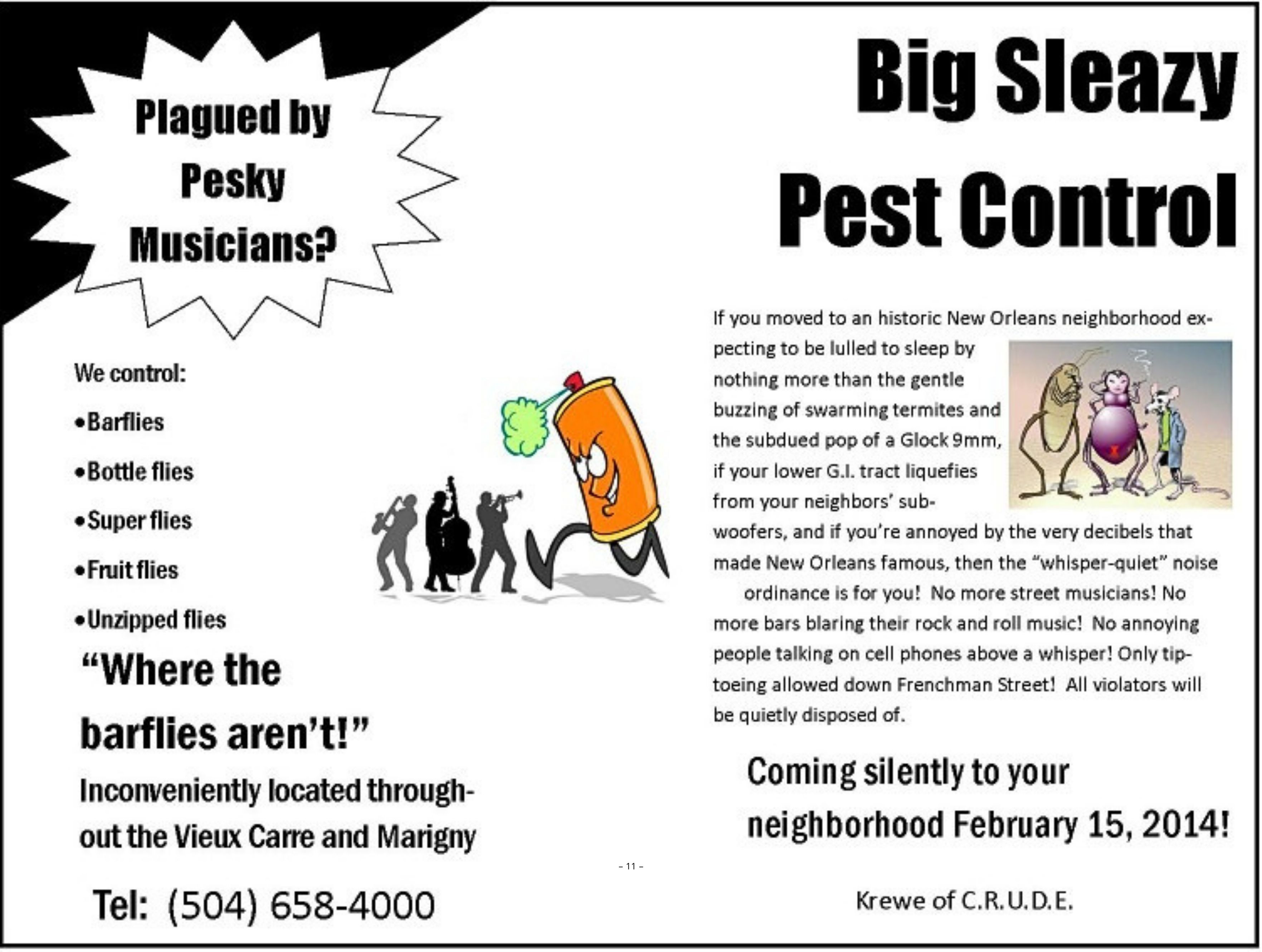 Satirical promotional image for 2014 Krewe du Vieux Bar Flys