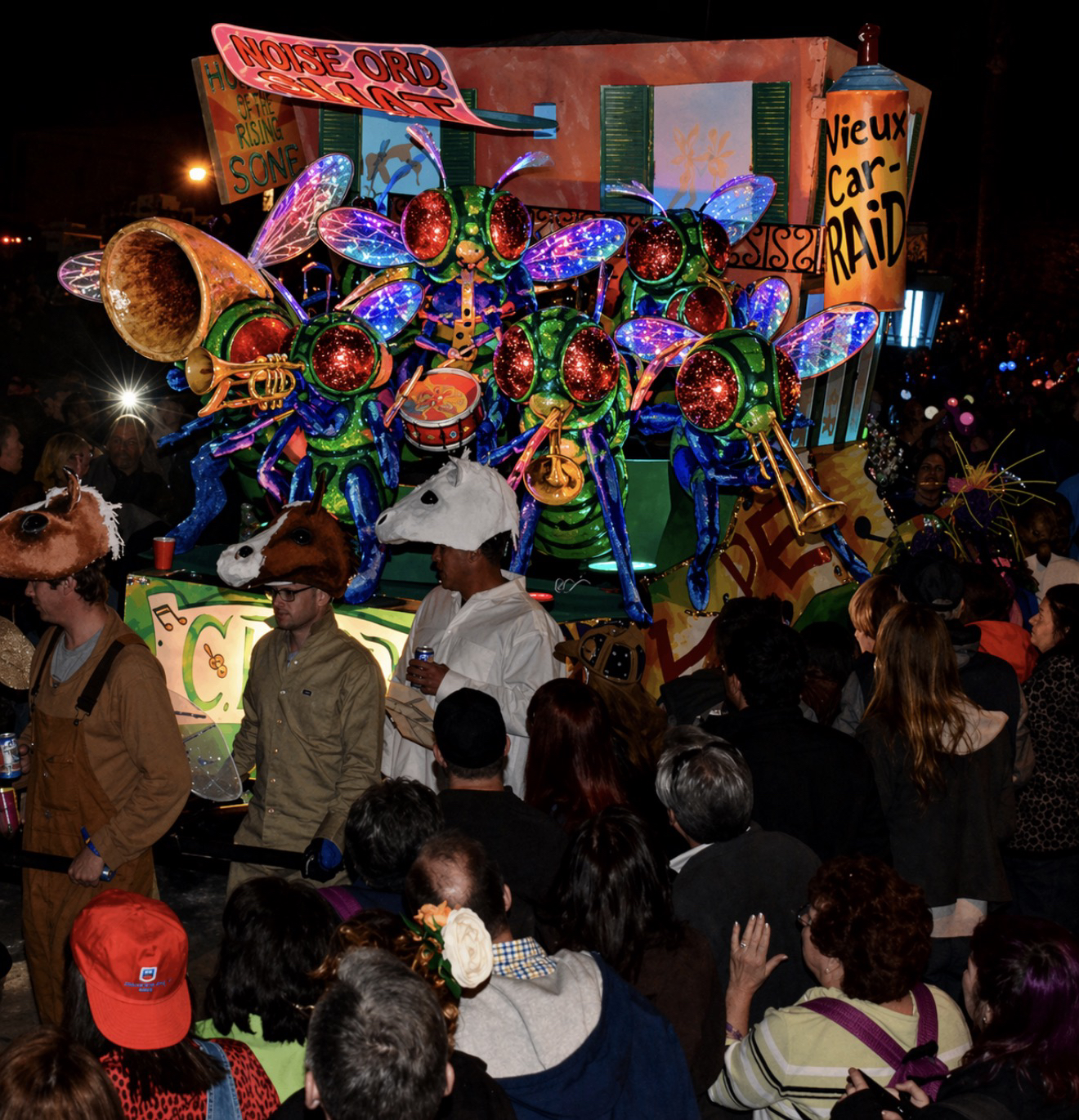 Oversized insect parade float elements from Krewe of C.R.U.D.E.
